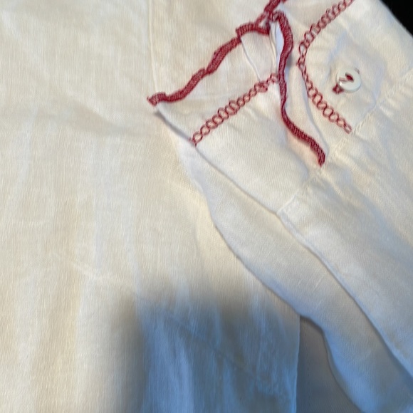 Pretty WILLOW 100% Linen Blouse with red trim Sz L - Picture 4 of 8